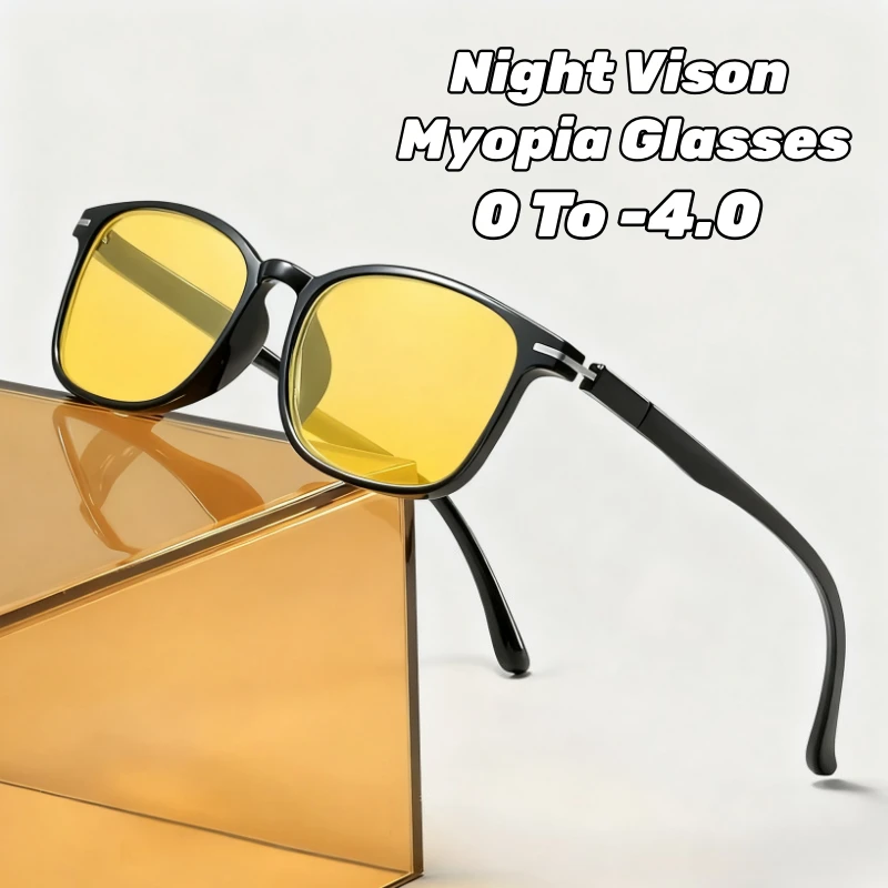 

Fashion Square Frame TR90 Night Vision Myopia Glasses Yellow Lens Anti-Glare Driving Eyewears UV Protection Safety Goggles