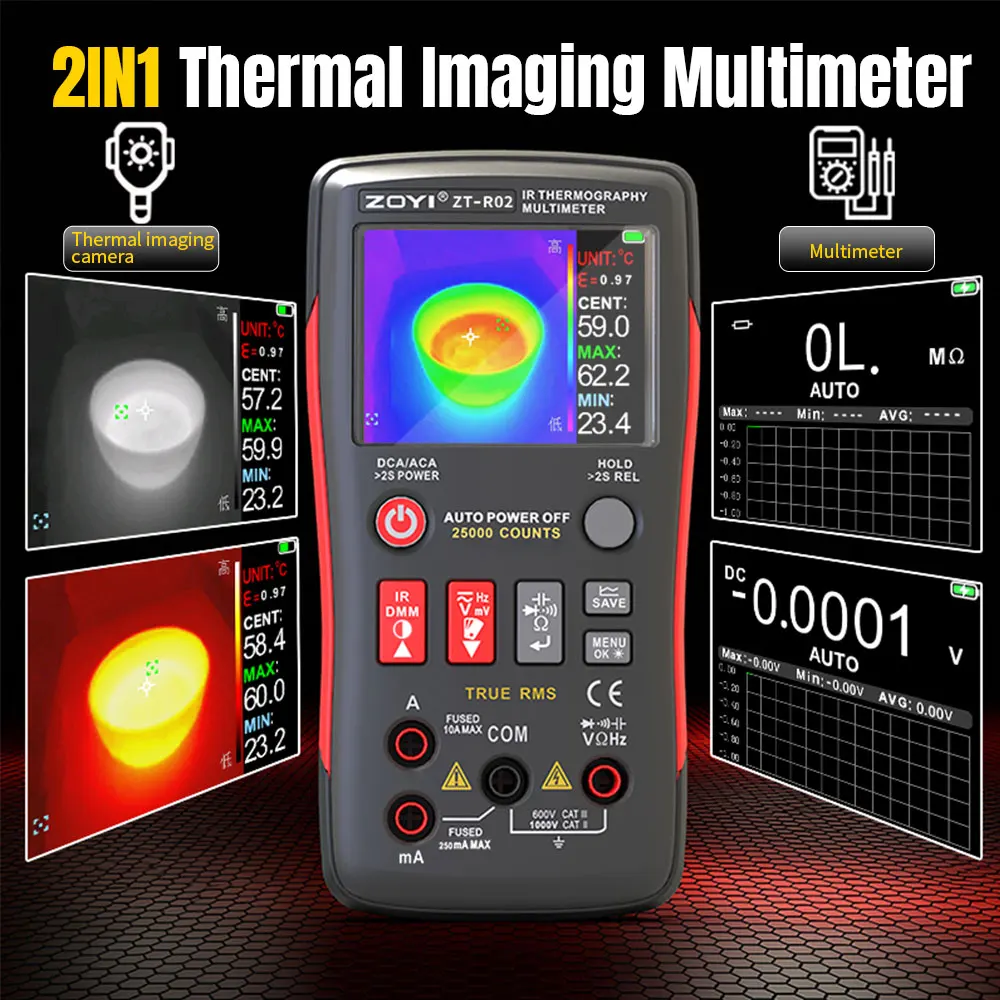 ZOYI ZT-R02 25000 Counts True RMS IR Thermal Imaging Multimeter, Auto-Ranging Digital Voltage Current Resistance Tester