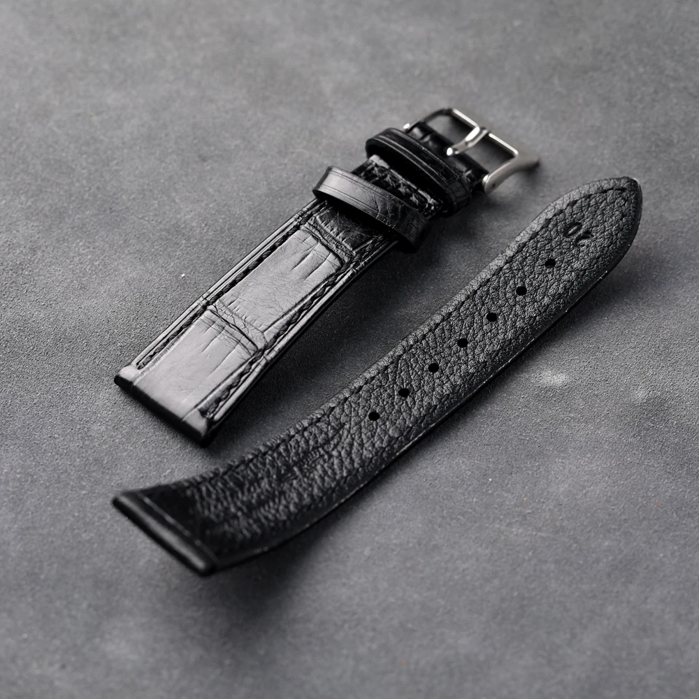 Handmade Crocodile Leather Strap 20*16MM 18mm*16mm Black Ultra-Thin Soft Genuine Leather Strap Vintage American Crocodile