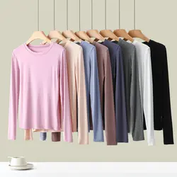 Summer Simple Base T-shirt Long sleeves Women's Loose Modal Tshirts Solid color O-Neck bottoming Tee Tops All match