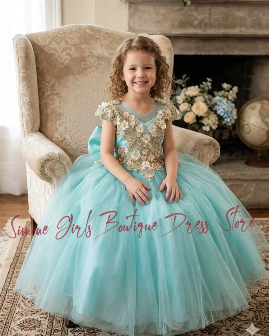 Green Flower Girl Dresses Customized for Length Girl Kids Birthday Party First Wedding Lace Appliques Floor Communion Gowns