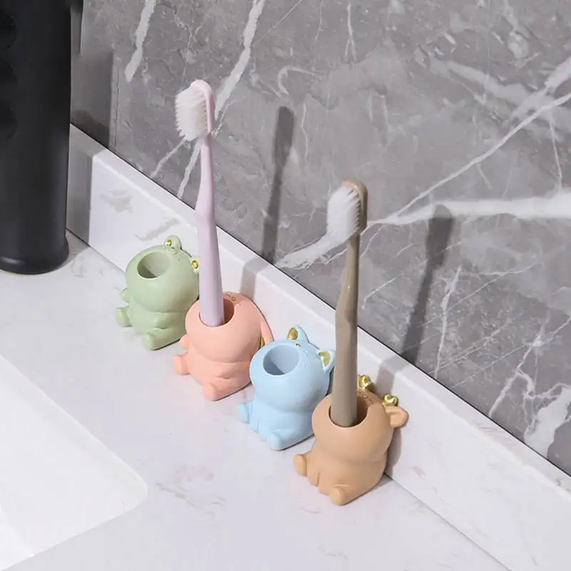 Toothbrush Holder Resin Cartoon Animal Shape Toothbrush Stand Small for Bathroom Vanity Sink Countertop Kids Family Home Decor