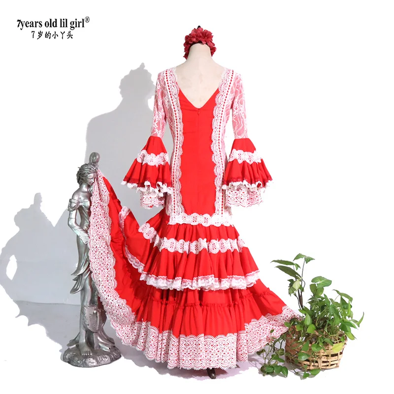 Dance Dress Spanish Flamenco Dance Italian Thickened  Skirt Multi layer ENE18