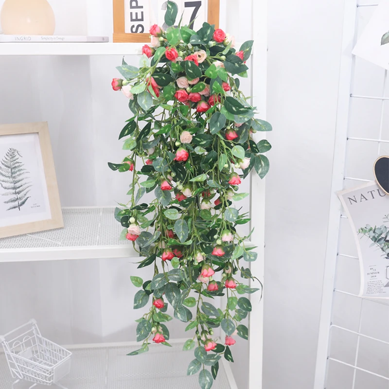 Artificial Flowers Hanging Roses Rattan Vine Decoration Wall Home Decor Accessories Wedding Decorative Wreath Fake Plants