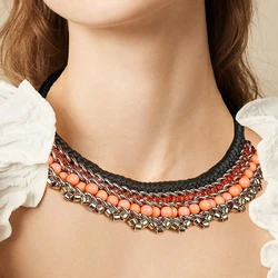 Bohemian Thai Orange Necklace Women's Multi Layer Collar Necklace Palace Style Exotic Jewelry Choker Collares Para Mujer