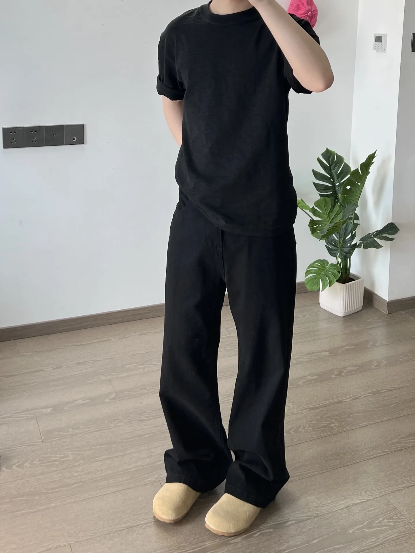 

American High Street Retro Washed Black Simple Basic Men's Jeans Loose Straight Leg Wide Leg Drapey Long Trousers