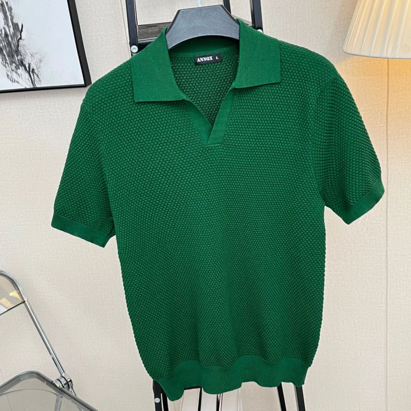 

Мужской тонкий летний однотонный вязаный свитер с коротким рукавом, пуловер с ананасом, трикотаж для похудения