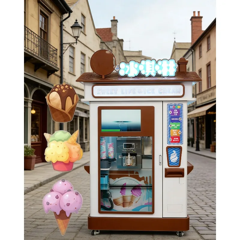 Smart Ice Cream Vending Machine with QR Code Credit Card Payment Fully Automatic Self-Service Frozen Yogurt Dispenser Commercial