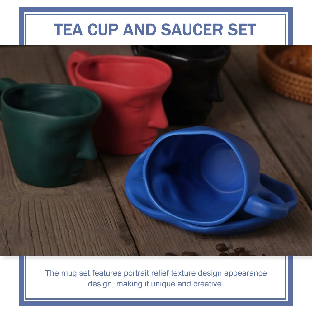 

Ceramic Cup Saucer Set 260Ml Portrait Relief Design Scratch Resistant Coffee Tea Mug for Home Office Use Espresso Cup Set Tea