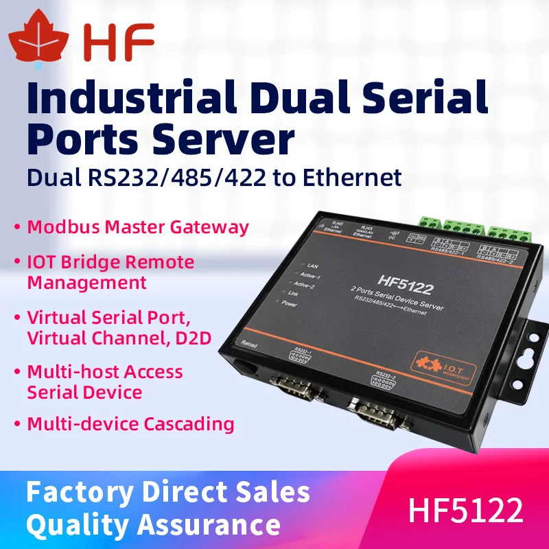 Convertidor IOT Serial a Ethernet FreeRTOS, transmisión de 2 puertos, servidor Serial, modbusrtu HF5122RJ45 RS232/485/422 a módulo tcp