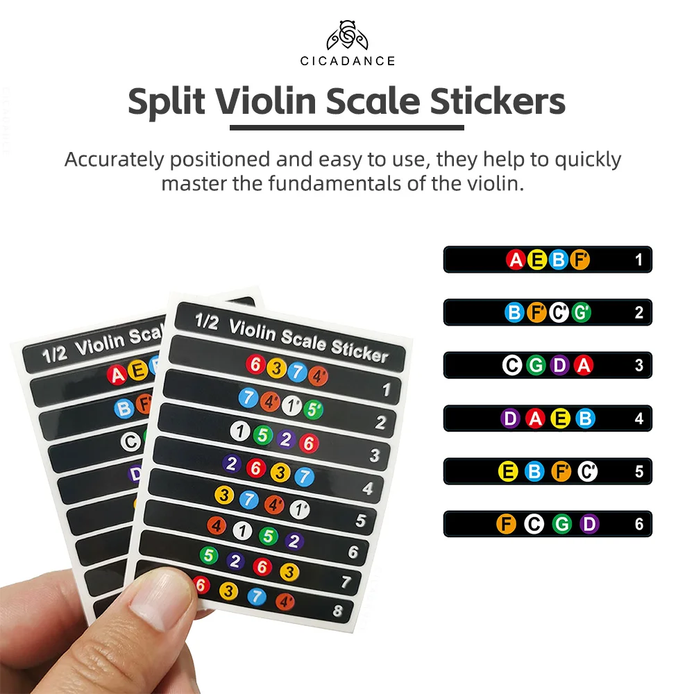 CICADANCE 4/4 3/4 1/2 1/4 1/8 Size Violin Fretboard Sticker Music Note Intonation Stickers For Beginners Violin Part Accessories