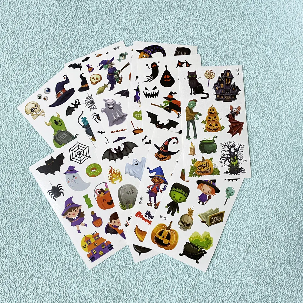 10Pcs Halloween Pumpkin Temporary Tattoo Stickers For Children Waterproof Spider Bat Ghost Fake Tattoos For Men Women Hand Face