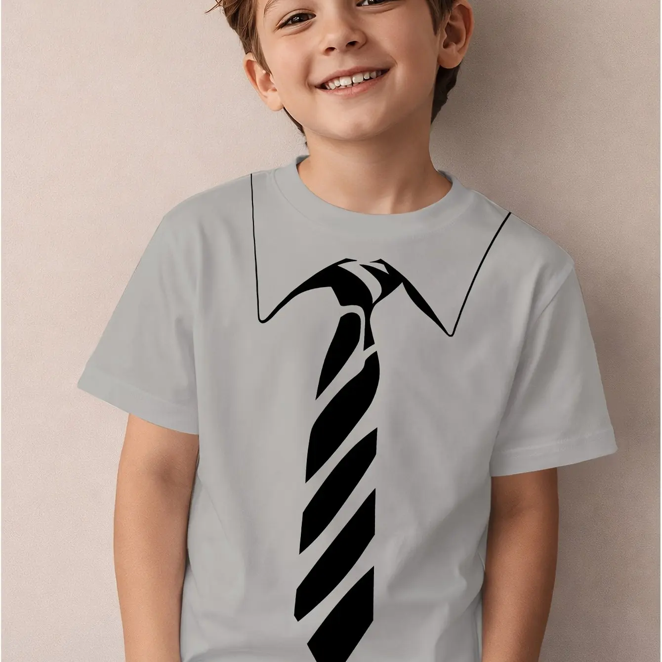 Stylish Boys Tie Graphic Soft Light Fabric Crew Neck Short Sleeve Daily Casual Top Machine Washable Outdoor Street Wear