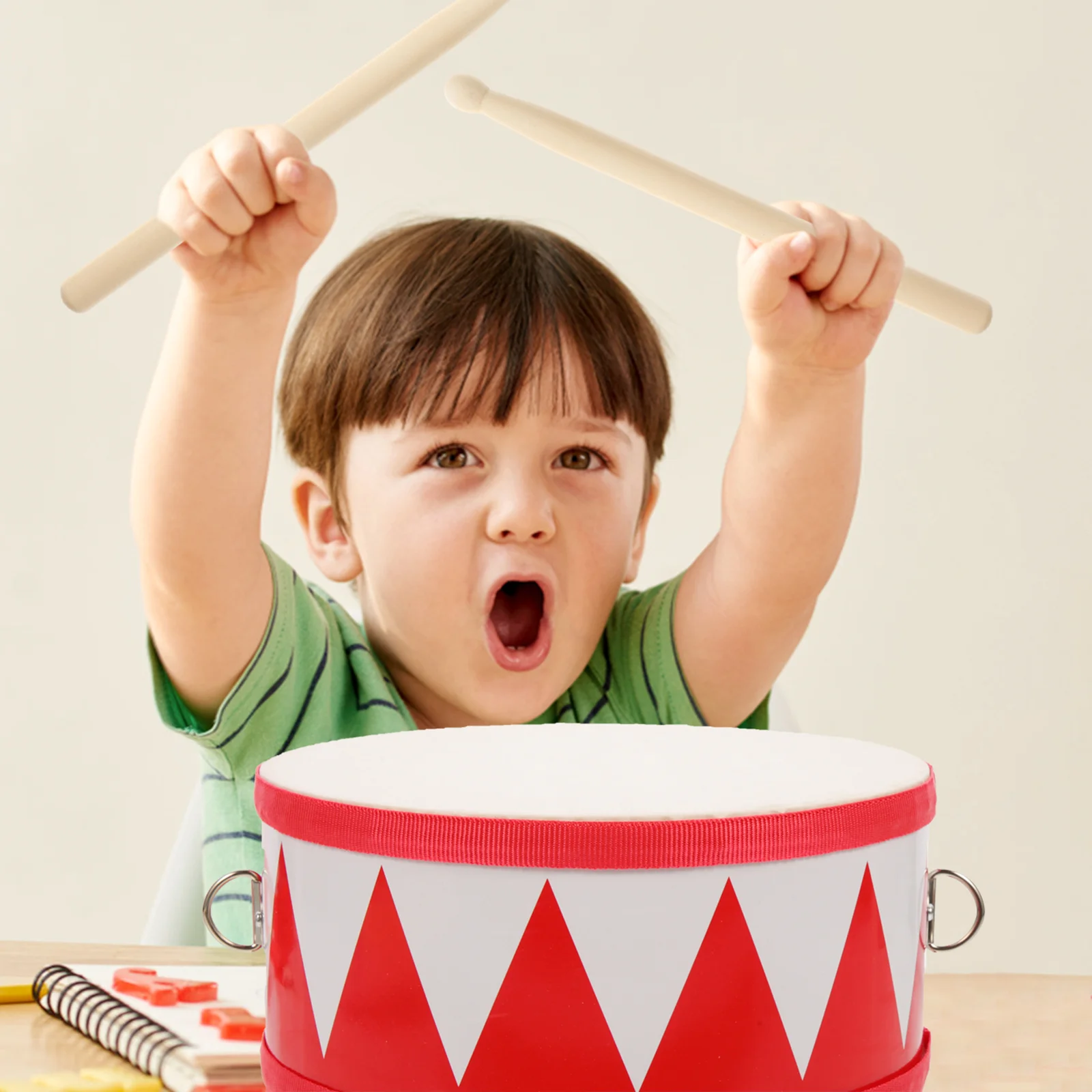 

Children's Snare Drum Red and White Meaningful Childhood Toy Percussion for Kids Mesh Future Artist Two-sided Polyester