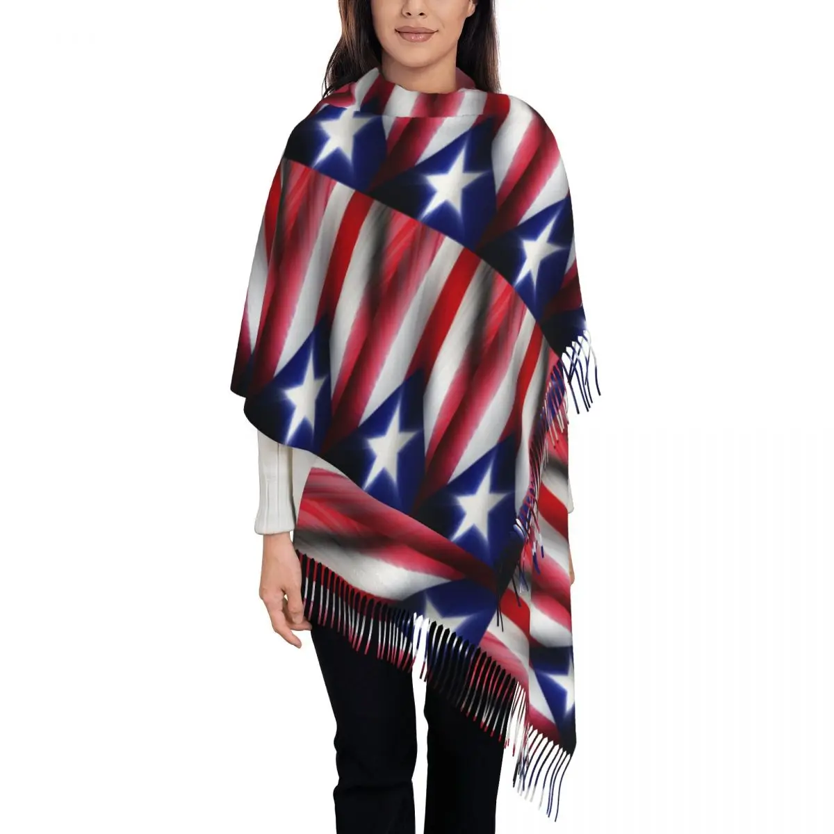 Puerto Rico Flag Scarf Tassel Scarves for Women Soft Warm Shawls and Wraps Large Fall Winter Shawl Wrap