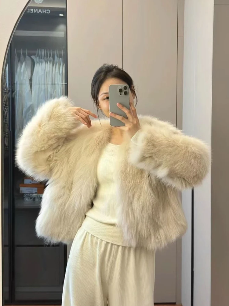 معطف نسائي أنيق من الفرو الصناعي النحيف بياقة على شكل V وأكمام طويلة سترة شتوية دافئة كورية أنيقة للسيدات أنيقة من الثعلب الصناعي ملابس خارجية جديدة #6