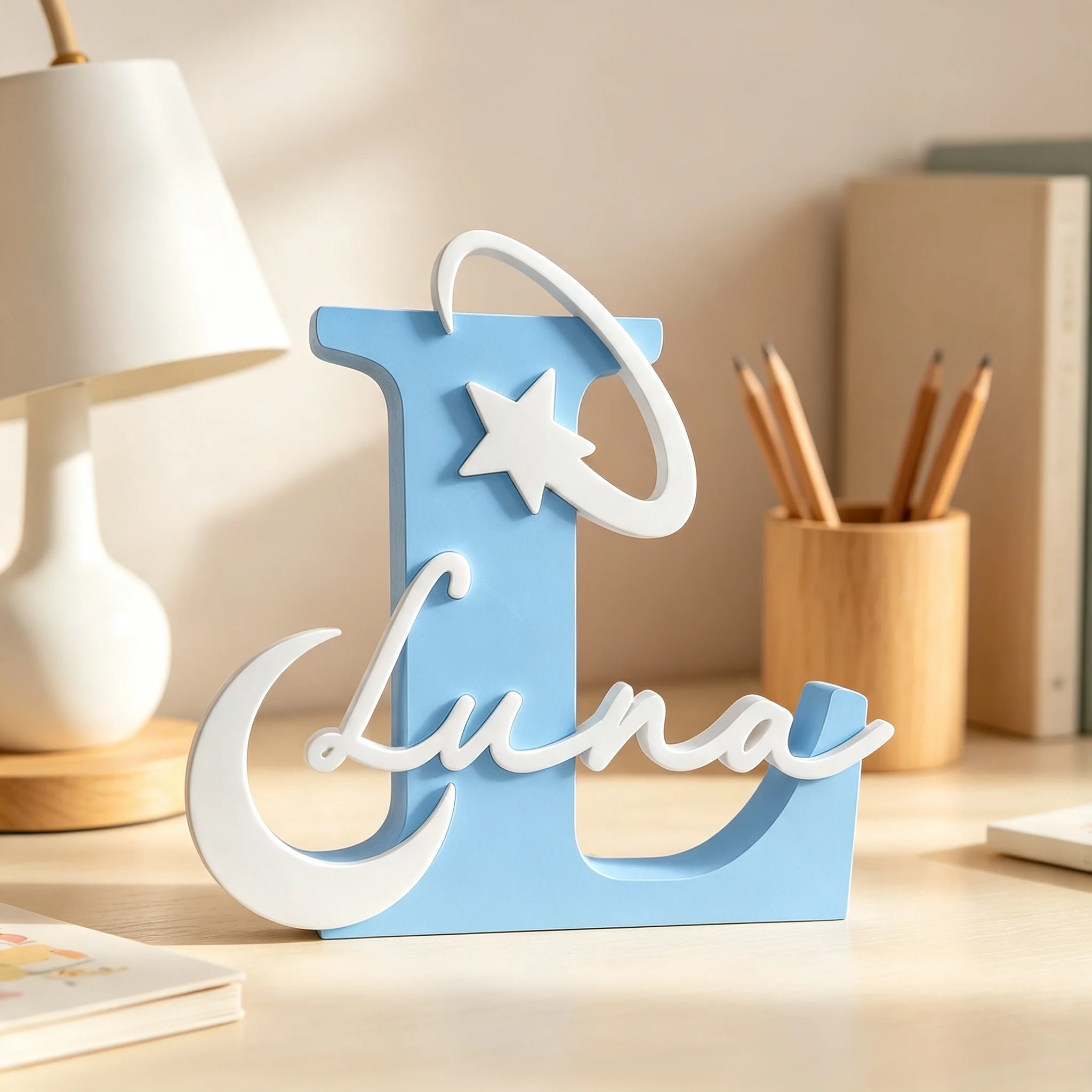 1pc Custom Moon and Stars PVC Wooden Name Plaque,Bedroom Room Table Decor,Wedding Birthday summer Graduation Christmas Gift