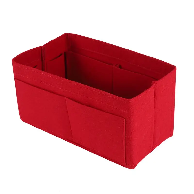 A72P Red Home Storage Bag Purse Organizer Felt Insert Bag Makeup Organizer Inner Purse Portable Cosmetic Bags Storage Tote