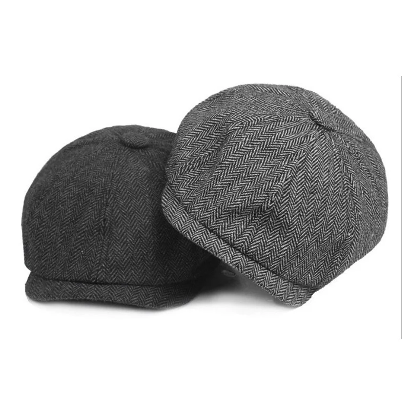 Wool Newsboy Caps Men Herringbone Flat Caps Gatsby Cap Woolen Driving Hats Vintage Inspired Hat Winter Peaky Blinders