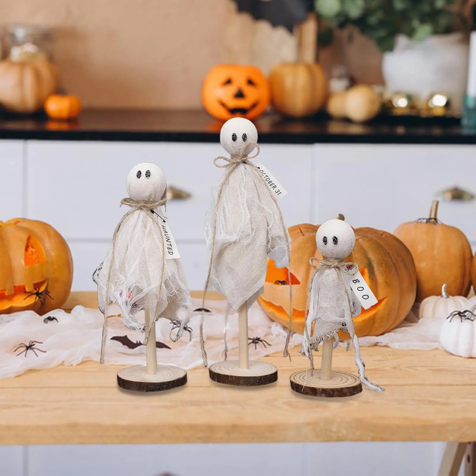 3x Halloween Miniature Ghost Figurine Art Crafts Collectible Tabletop Ornament for Entrance Indoor Fireplace Mantel Living Room