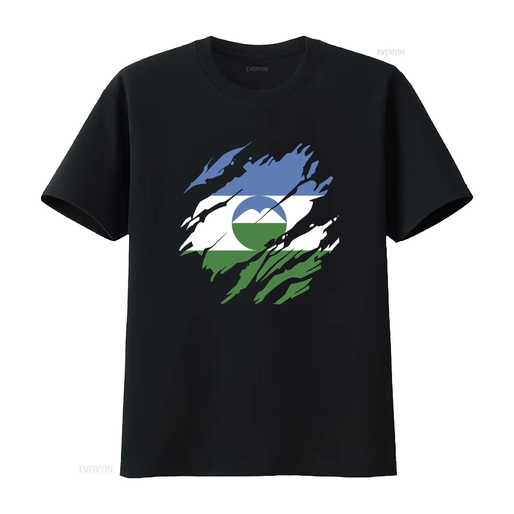 Kabardino Balkaria Flag Torn Design Men's 100 Cotton T Shirt vintage Washed Top For Everyday Wear fashion Comfortable