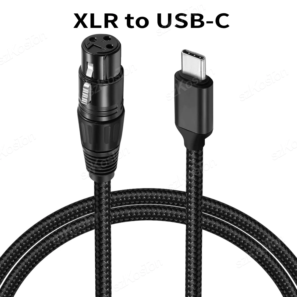 1/2/3m Microphone Audio Cable Cord XLR to USB C Dynamic Microphone Cable 3 Pin XLR Female Type C Connector Cables for SM58 Mic