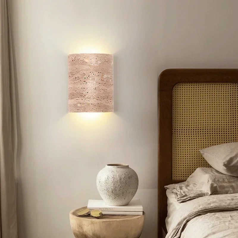 Wabi-sabi StyleYellow Travertine Wall Lamp Natural Stone Wall Sconce for Bedroom Home Decor Outdoor Courtyard LED Lights