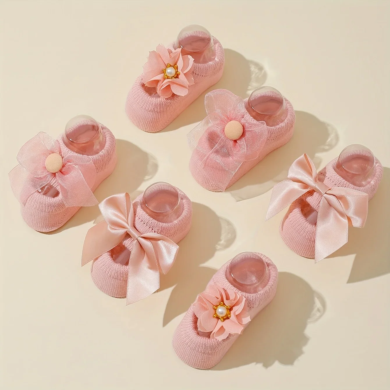 3 pairs of baby socks, lace bow hole socks Korean version thin hollow baby boat socks