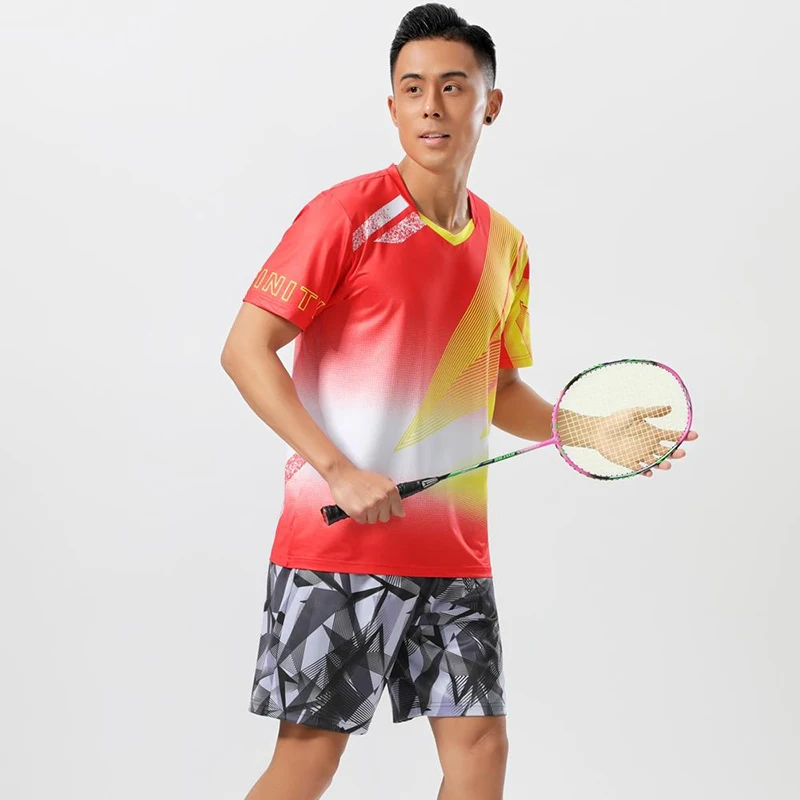 Camisa de tênis conjunto badminton camisa com shorts conjuntos ternos esportivos dos homens tshirts com decote em v feminino vôlei jerseys equipe esporte jogging