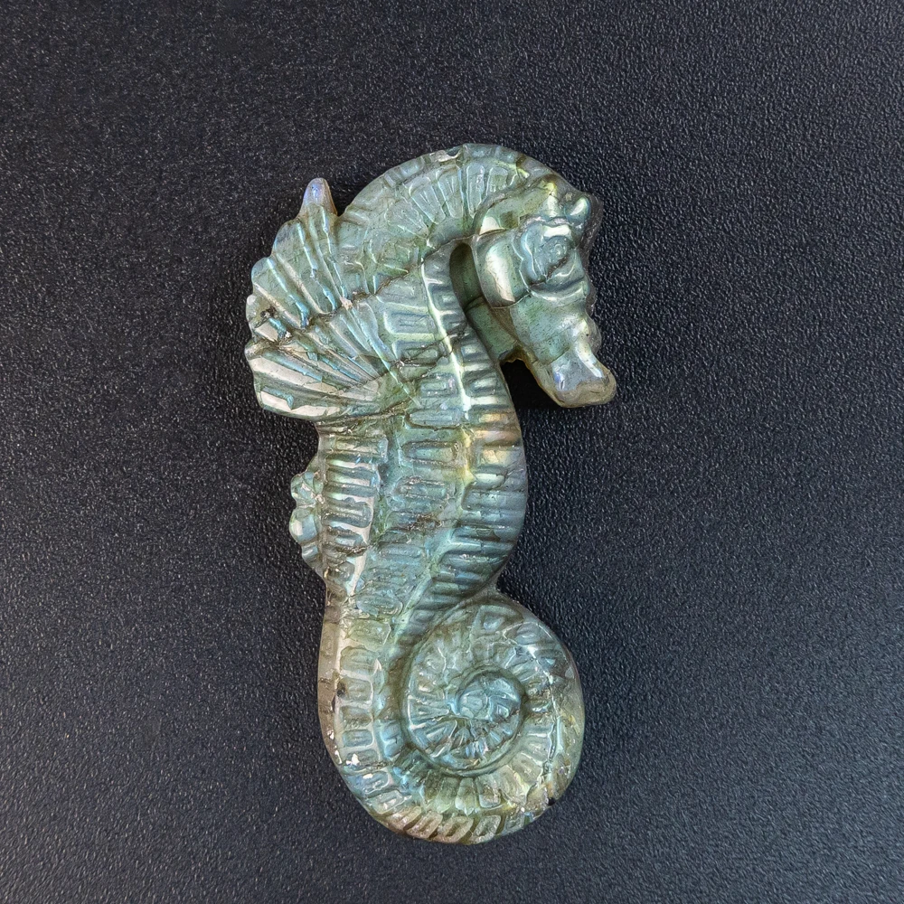 Natural Labradorite Pendant Carved Seahorse Semi-Finished DIY Unisex Jewelry Making for Necklace 48X25X9mm