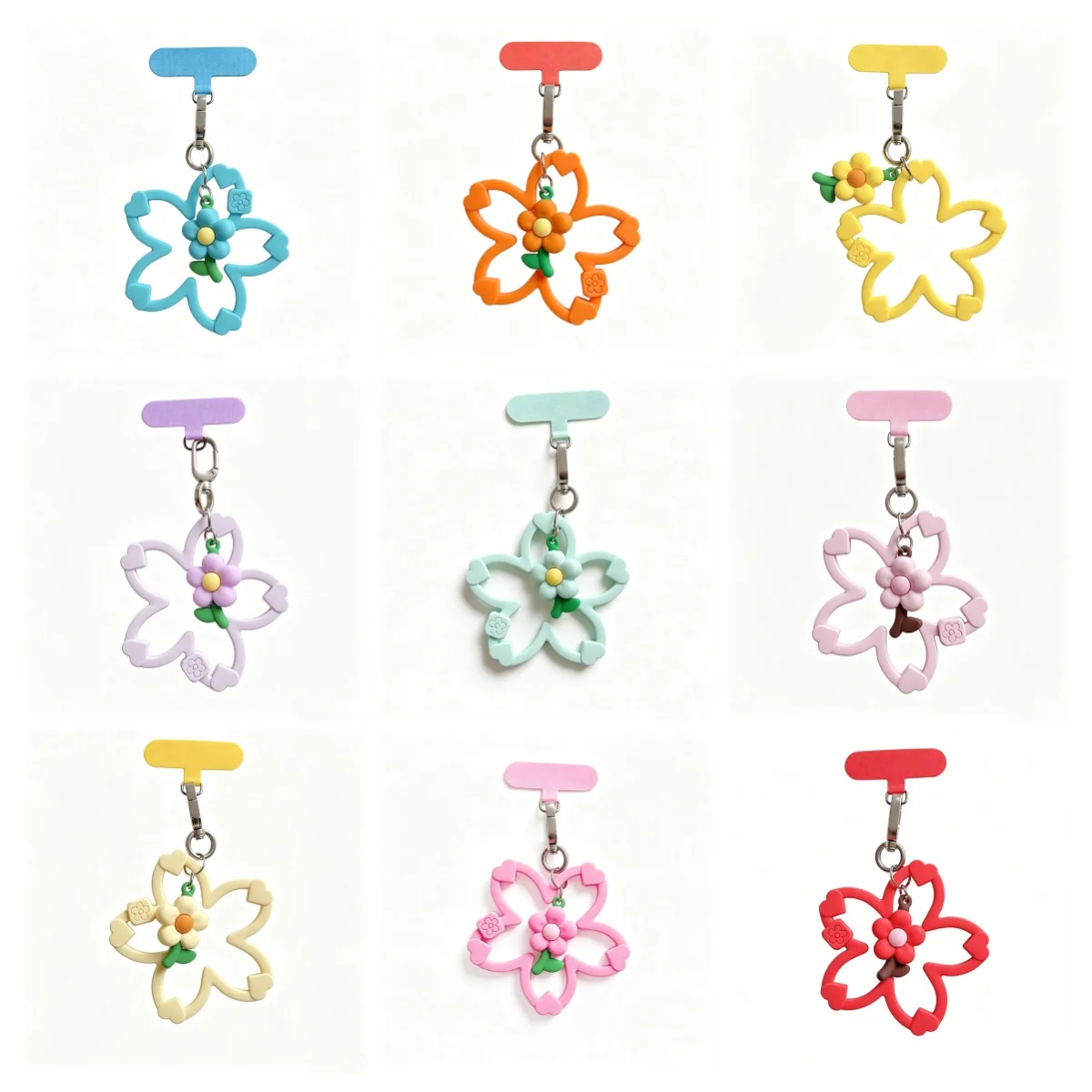 Cute Cherry Blossom Phone Wrist Strap Silicone Hand Ring Anti-Lost Lanyard Keychain Bag Pendant For iPhone Samsung All Phones