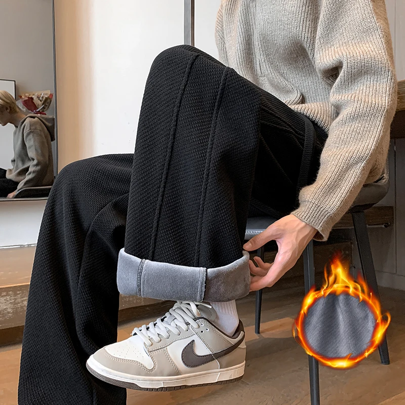 

Мужские толстые флисовые брюки, зимние теплые однотонные повседневные прямые широкие брюки, свободный крой, молодежная мода, мужские большие размеры M-4XL