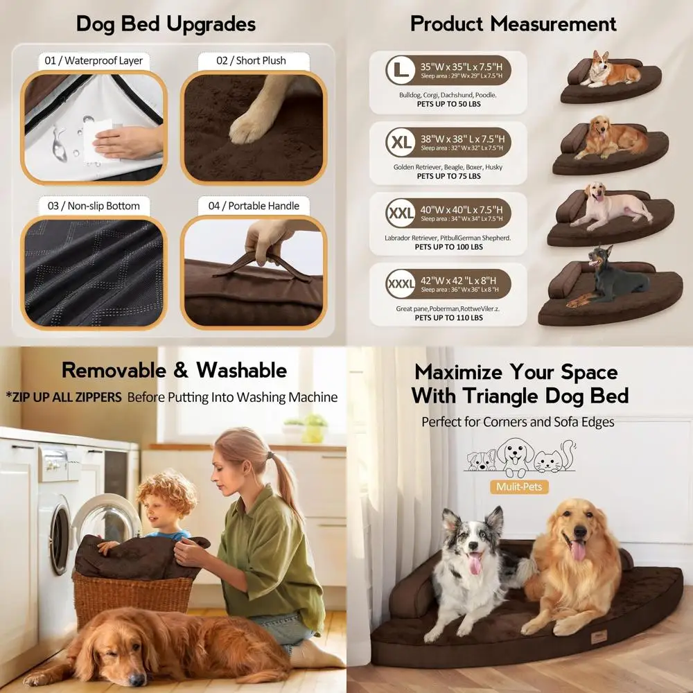 

XL Orthopedic Memory Foam Dog Bed with Removable Cover, Waterproof and Non-Slip, Brown