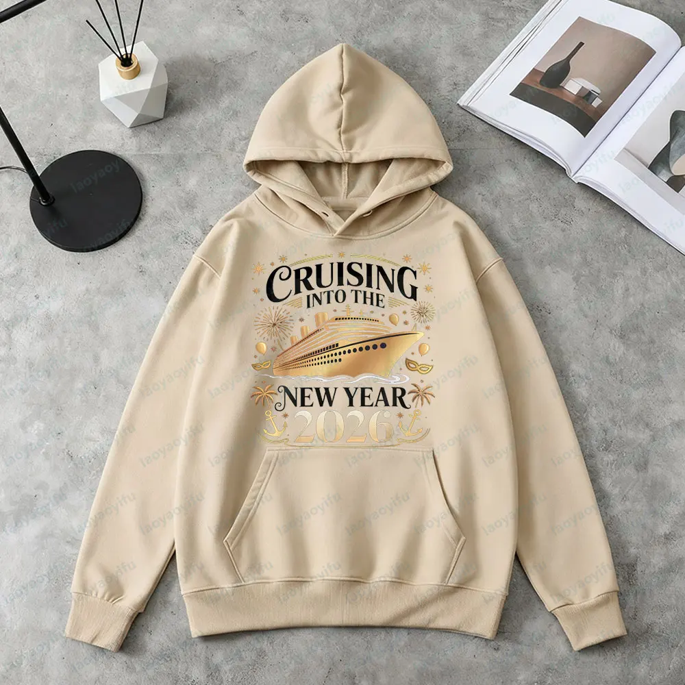 المبحرة في العام الجديد 2026 الملابس الذهبية سفينة سياحية التسامي هوديس الرجال النساء موضة عادية عطلة البلوز #5