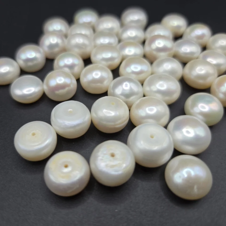 AAA 2-12mm Real Natural Freshwater Pearl Half Hole Drilled Flat Back Button Beads For Jewelry Making DIY Pendant Earrings