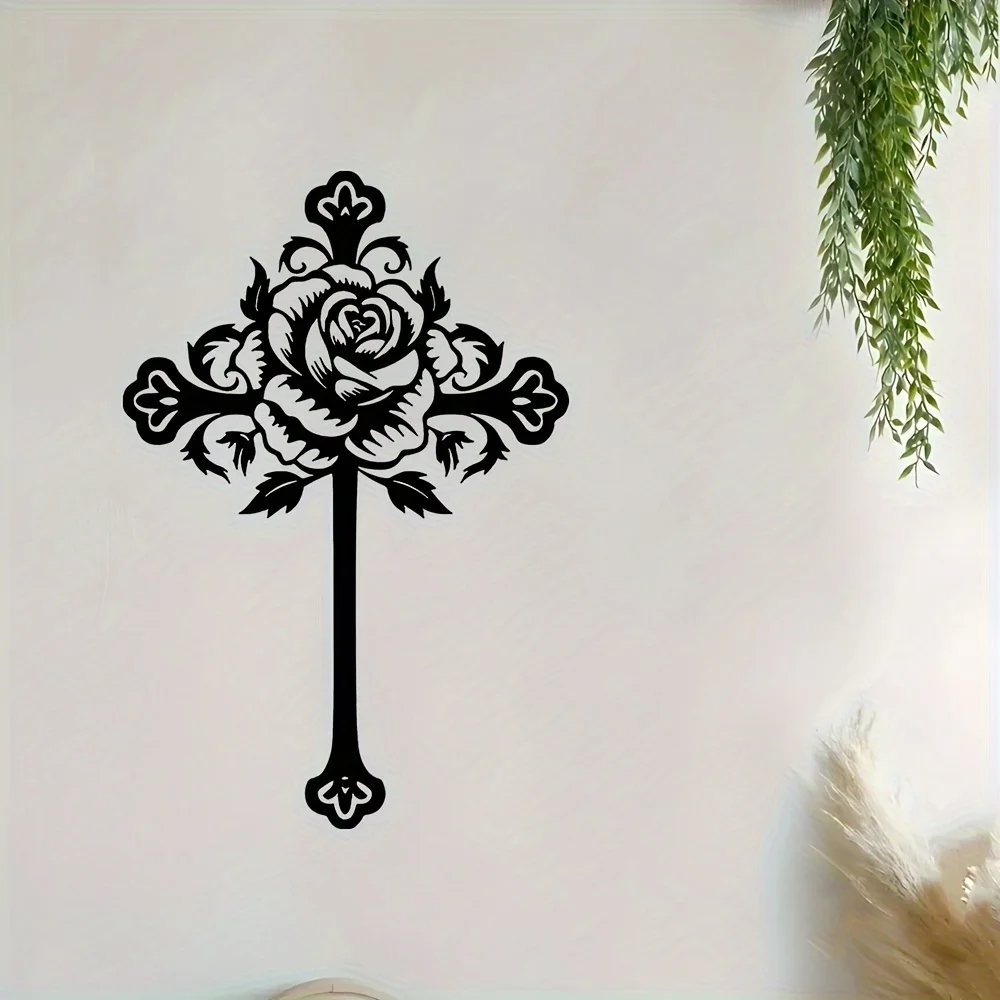 Vintage Rosenkranz-Kreuz Eisen-Wandskulptur Robuste Religiöse Metallkunst Innen- und Außendekoration für Kirche Feiertagsgeschenk