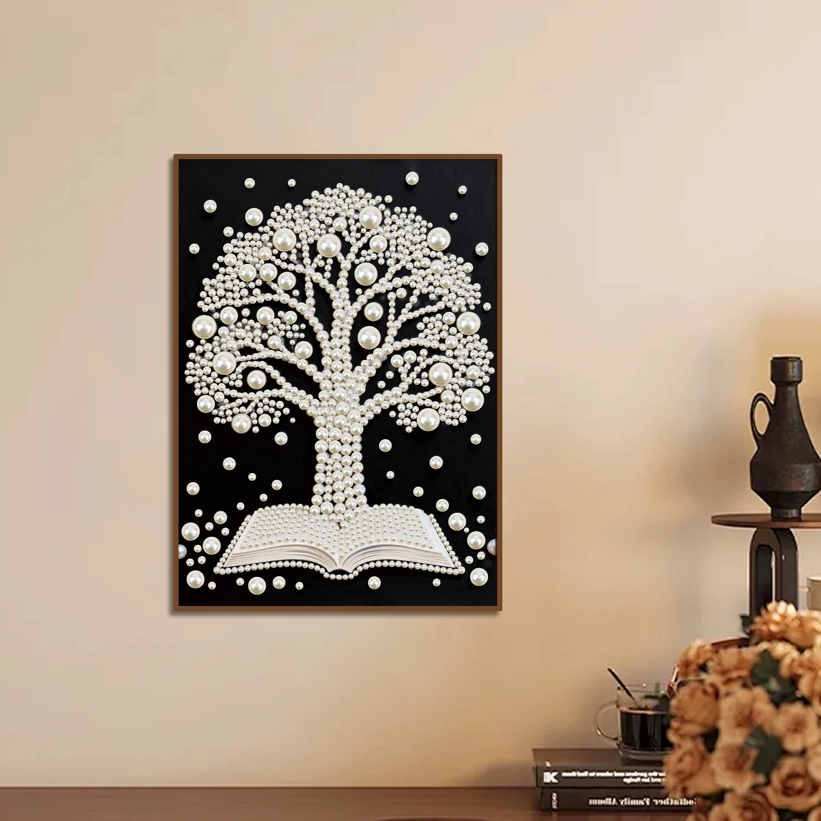 DIY Pearl Diamond Art Painting Kits for Adult Beginners, Book and Tree Sparkling Art Painting Craft Home Wall Decor Handmade Gif