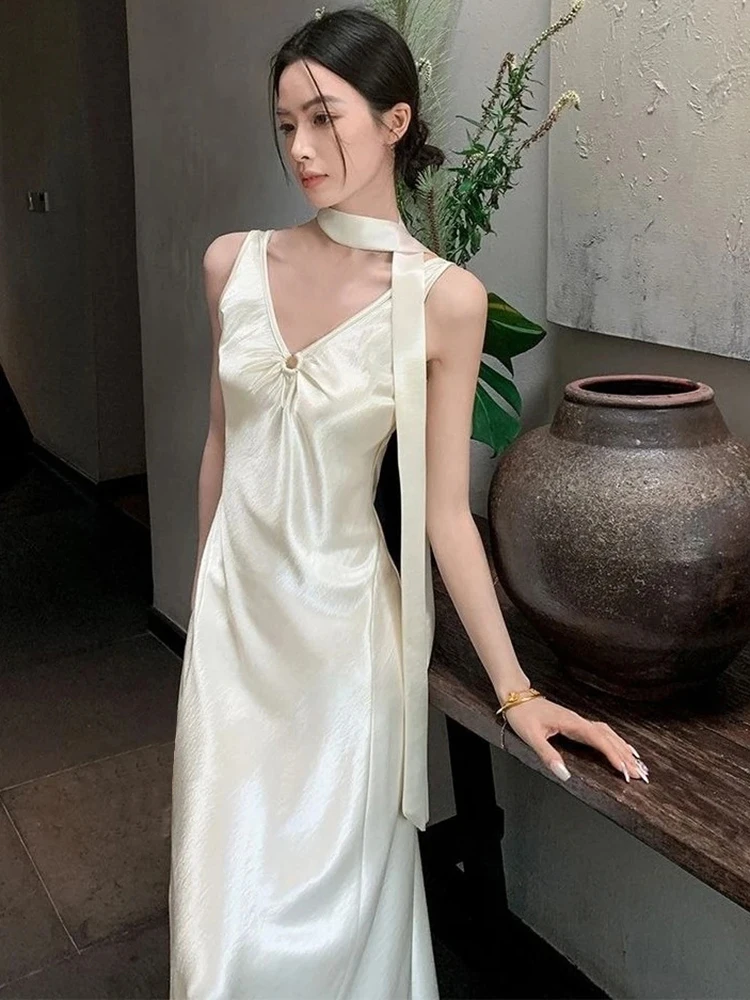 2025, vestidos de mujer zomer v-hals y2k jurk dameskleding hoge taille plooien mouwloos sexy gewaad femme mode maxi jurken