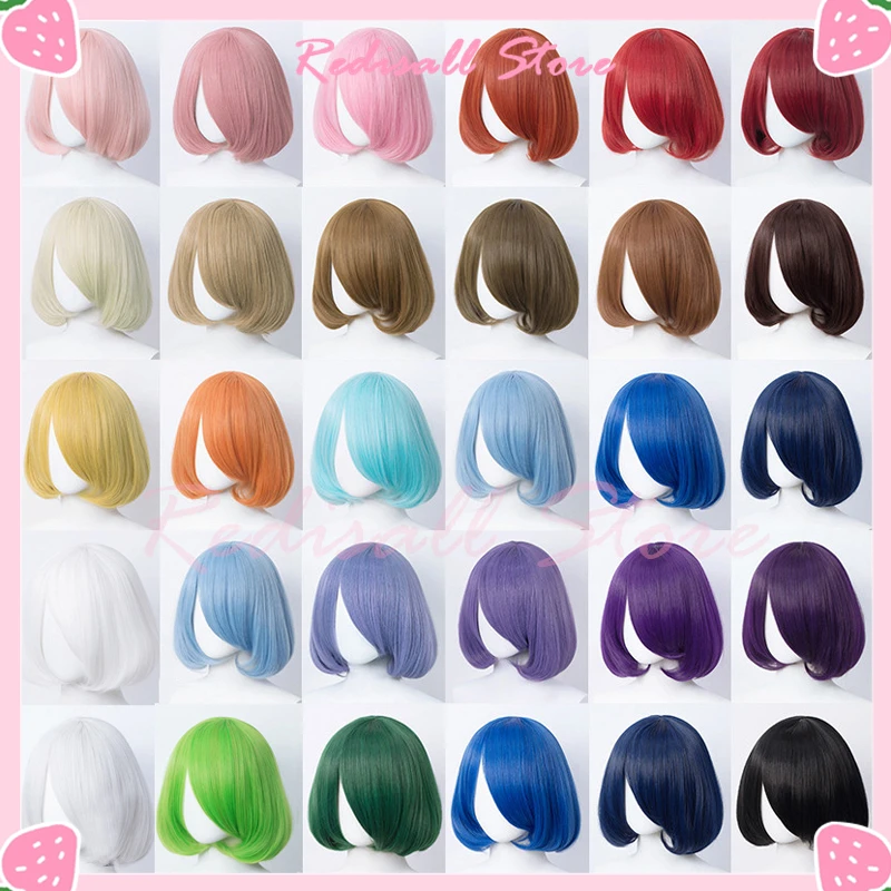 35ซม.วิกผมสั้นคอสเพลย์ Curly BOBO Multi-สีทนความร้อนขั้นพื้นฐานวิกผมปลอมผู้หญิงฮาโลวีนคริสต์มาสอะนิเมะเกมฐานวิกผม