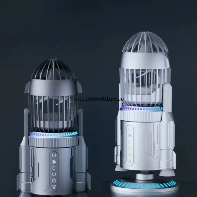 Rocket Oscillating Spray Fan RGB Light USB Rechargeable Silent Strong Wind Desktop Gift Graduation Hot Sale