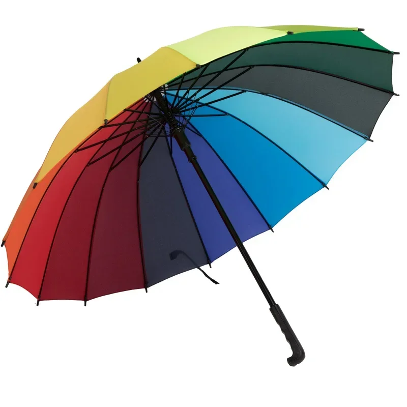 

Fashionable Rainbow Big 16K Umbrella Windproof Men's Long-handle Straight Golf Umbrella Women's Umbrella