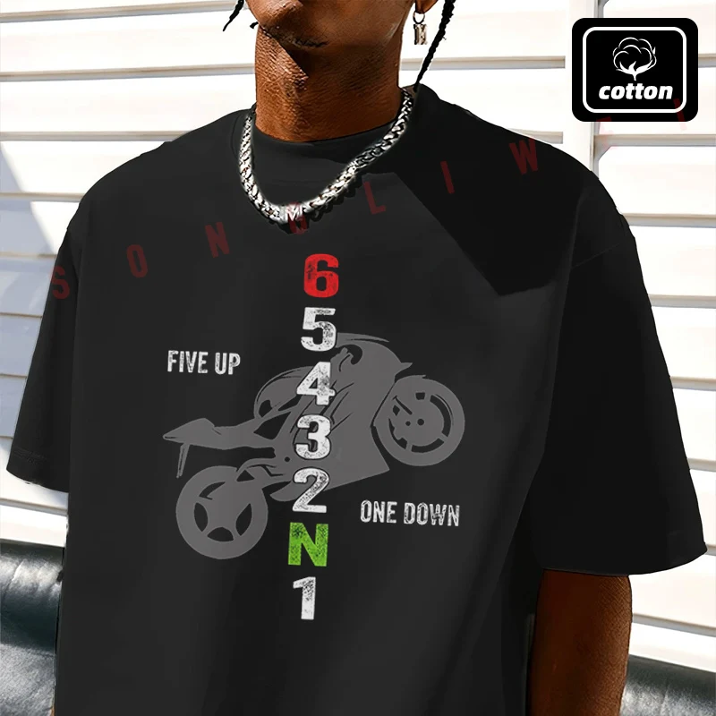 

Motorcyclist Racing Motorcycle Gear Shift One Down Five Up Men's T Shirt Casual Mens Cotton Round Neck Short Sleeved T-shirt