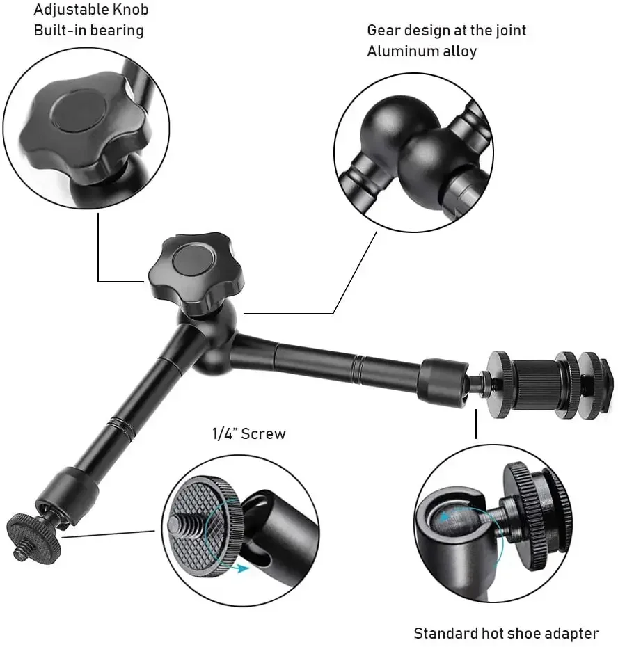 TT11inch Adjustable Articulating Frction Magic Arm + Large Super Clamp Mount  for Flash Lights,Microphones,DJI Osmo