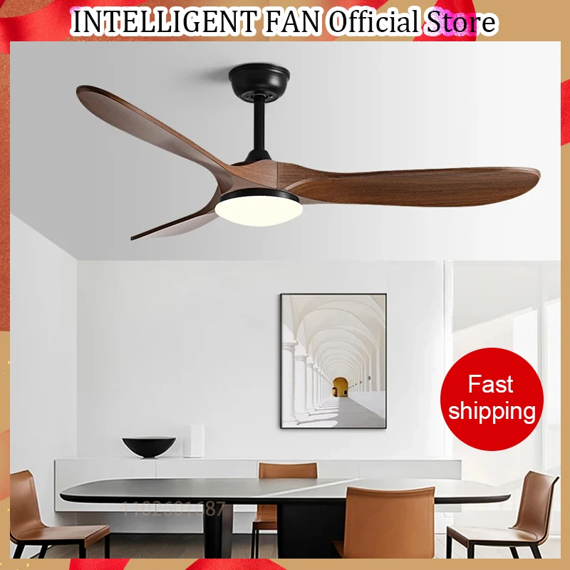 Ventilador de teto com controle remoto e luz LED, Motor Pure Copper, Restaurante Ventilador, DC 35W, 42 ", 52", 60 ", 3 Lâmina ABS, 20W