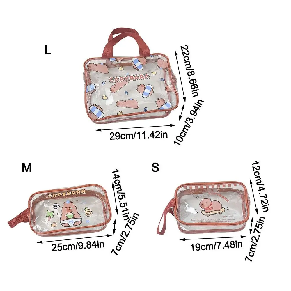 New Transparent Capybara Pen Bag Double-laye Large Capacity Stationery Storage Bag Waterproof Document Bags