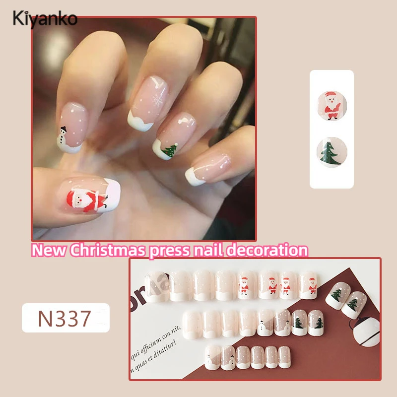 New Christmas Snowman Wearing nails Removable nail patch Wearable fake nail decoration fully covered nail tip art,24Pcs