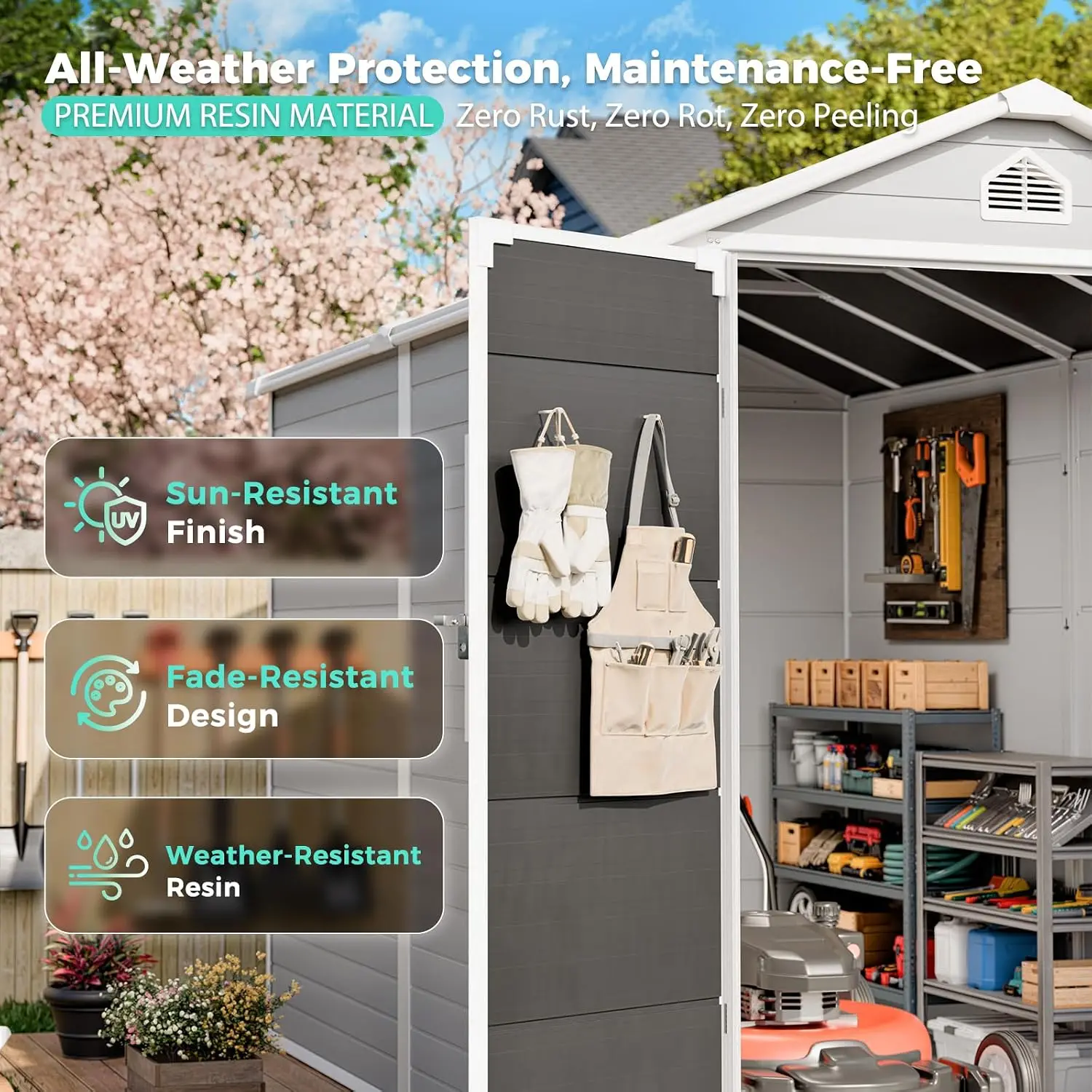 8x6 FT Resin Storage Shed with Floor & Window, Customized