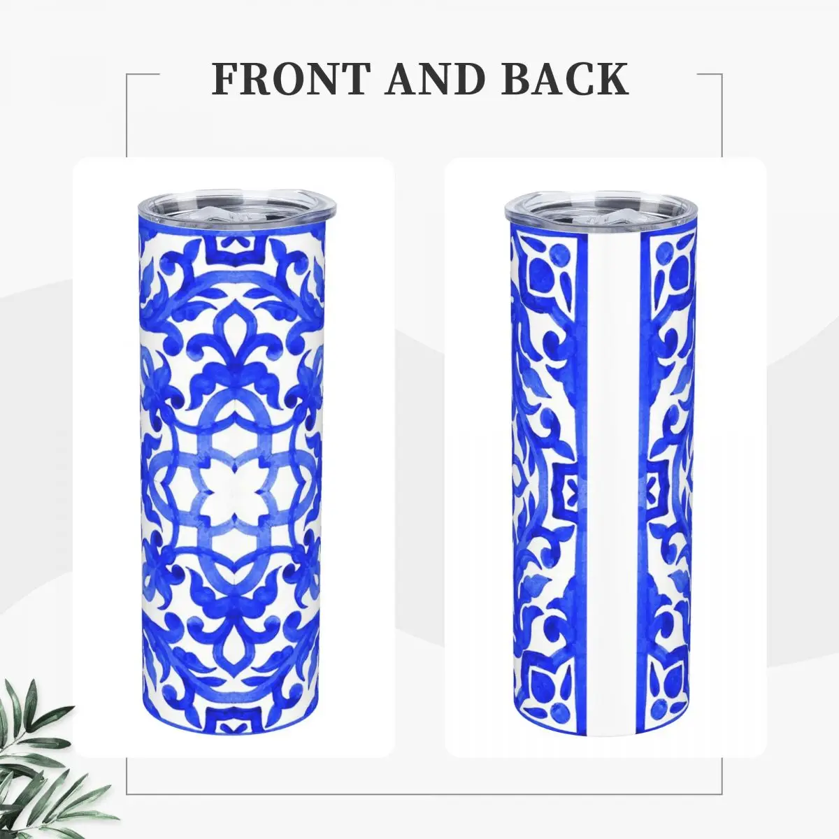 Portuguese Azulejo Tiles Stainless Steel Tumbler Vacuum Insulated Mug Thermal Cold Cup Straw With Lid 20oz