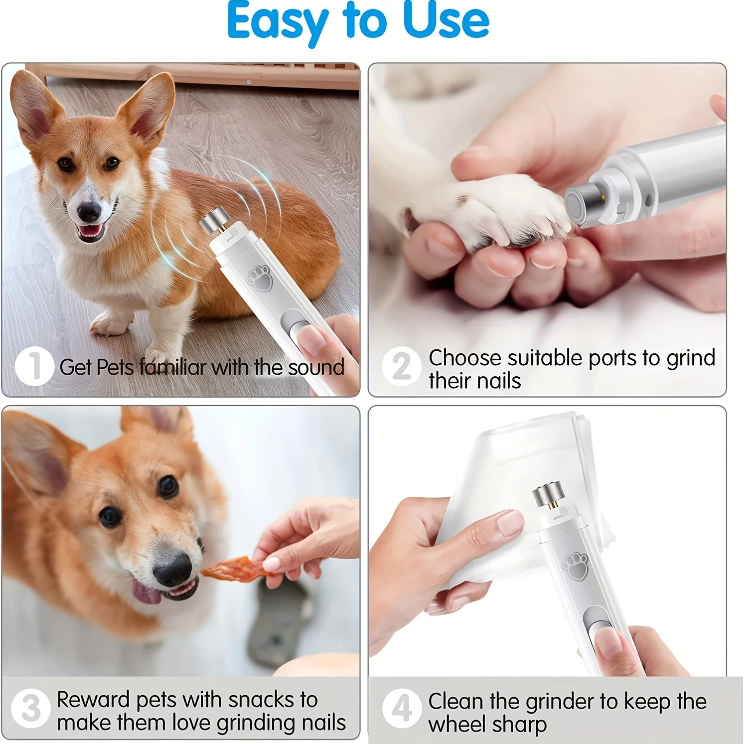 Painless USB Charging Dog Nail Grinders Rechargeable Pet Nail Clippers Quiet Electric Dog Cat Paws Nail Grooming Trimmer Tools