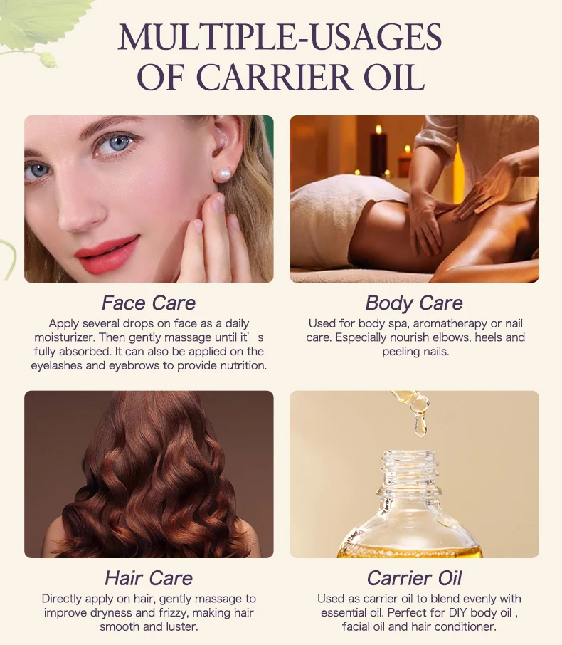 100ml Grape Seed Oil Skin Antioxidant Smooth Wrinkle Fade Spots Moisturizing Nourish Hair Organic Cold Press Carrier Oil